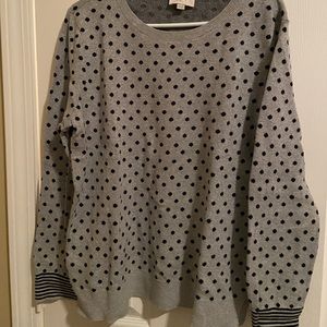 Loft Outlet Grey Sweater with Black Polka Dots size XLarge